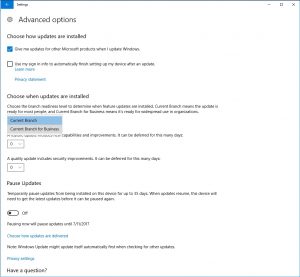 Windows 10 1703 Settings Windows Updates